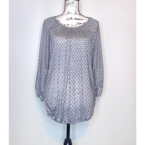 NWT Michael Kors Polka Dot Peasant Top Blouse Small Navy Bubble Hem Boho Chic - Picture 1 of 5